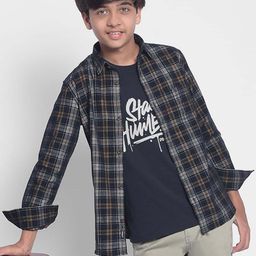 Crimsoune Club Boys Slim Fit Tartan Checked Casual Shirt-image-85