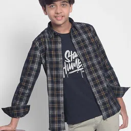 Crimsoune Club Boys Slim Fit Tartan Checked Pure Cotton Casual Shirt-image-89