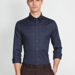 Arrow New York Skinny Fit Windowpane Checks Formal Shirt-image-3