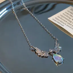 VAGHBHATT Silver-Plated Wings Shaped Stones Sudded Necklace-picture-16
