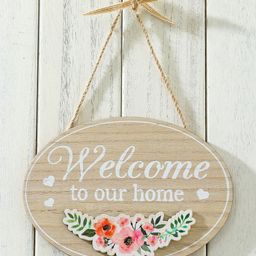 Kuber Industries Beige & White Welcome To Our Home Wooden Door Decor Panel-11