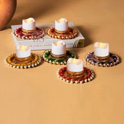 BS AMOR White & Gold Toned 6 Pieces Tea-Light Holders-image-55