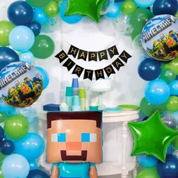 Special You Blue & Green 68-Pcs Mine Craft Theme Birthday Decoration Items-image-50