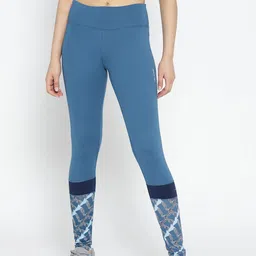 Alcis Women Teal Blue Solid Running Tights with Printed Detail-image-87