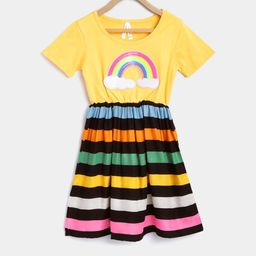 StyleStone Girls Yellow & Black Striped Fit and Flare Dress-image-42