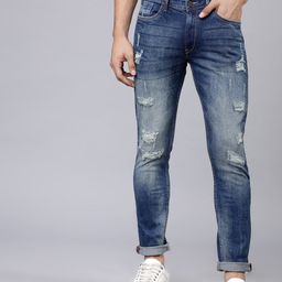 LOCOMOTIVE Men Blue Slim Fit Mid-Rise Mildly Distressed Stretchable Jeans-picture-18