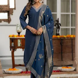 Kiana House Of Fashion Yoke Design Pure Cotton Straight Kurta With Trousers & Dupatta-picture-16