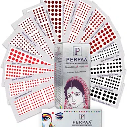 PERPAA Premium Kumkum Set Of 16 Velvet Sticker Kumkum Bindi-Red 05-Black 07-Dark Maroon 08-Light Maroon 09-91
