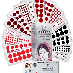 PERPAA Set of 16 Premium Kumkum Round Velvet Stick On Bindi Book-17
