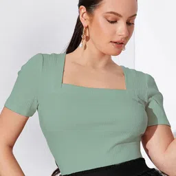 Sugathari Women Sheen Fitted Ribbed Square Neck Top-image-73
