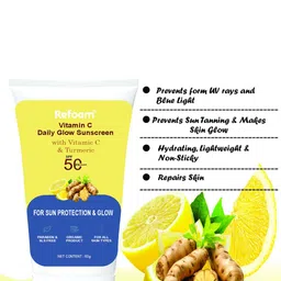 REFOAM Vitamin C Daily Glow Sunscreen SPF50 PA+++ With Turmeric - 60 g image 3