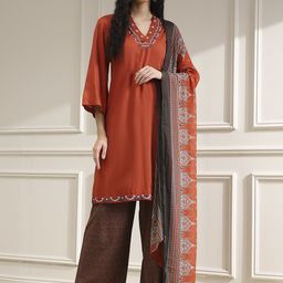 Biba Women Floral Yoke Design Regular Thread Work Kurta with Palazzos & With Dupatta-picture-7