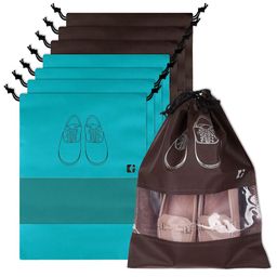 Kuber Industries Green and Coffee Brown 8 Pieces Printed Travel Shoe Cover Bags-image-53