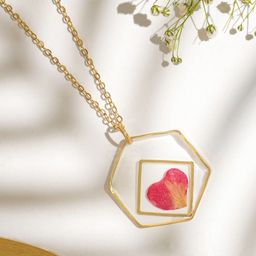 EVERSTYLISH Heart Of Rose Pressed Flower Resin Geometric Pendants With Chains-3