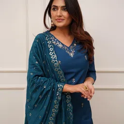 Siya Fashion Embroidered Sequinned V-Neck Straight Kurta With Trousers And Dupatta-picture-15