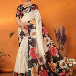 Lookmark Floral Printed Saree With Unstitched Blouse-image-47