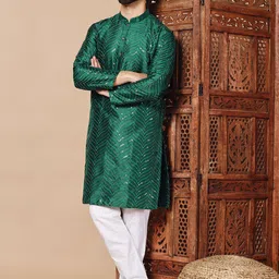Shiv Leela Embroidered Art Silk Sequinned Mandarin Collar Straight Kurta-image-68