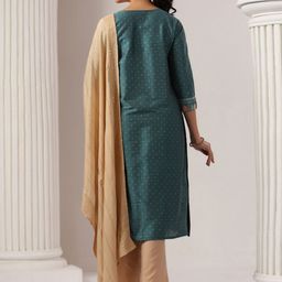 Span Geometric Printed Zari Pure Silk Straight Kurta With Trouser And Dupatta image 2
