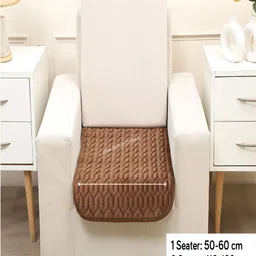 Fashion Throw Brown Self Design 1 Seater Velvet Sofa Cover-image-73