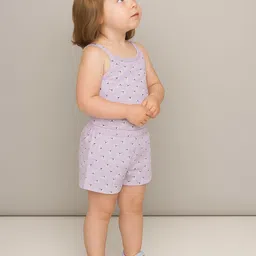 Kidbea Girls Floral Printed Sleeveless Pure Cotton Tank Top And Elastic Waist Shorts-picture-5