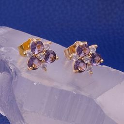 EL JOYERO Gold Plated Amethyst Studded Contemporary Studs-31