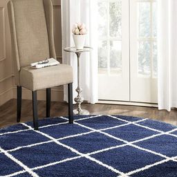 CARPETIFY Navy Blue & White Geometric Anti-Skid Shaggy Carpet-12