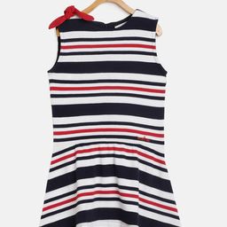 METRO KIDS COMPANY Girls Navy Blue & White Organic Cotton Striped A-Line Sustainable Dress-image-17