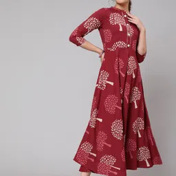 GLAM ROOTS Women Maroon & antique ruby Ethnic Motifs Printed Thread Work Floral Anarkali Kurta-picture-10