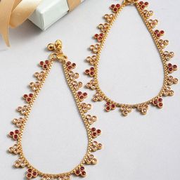 Kennice Set Of 2 Gold-Plated Stone-Studded & Beaded Anklets-image-10