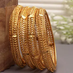 ZENEME Set Of 4 Gold-Plated Textured Bangles-2
