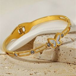 Designs & You Gold-Plated Mother of Pearl Studded Bangle-Style Bracelet-10
