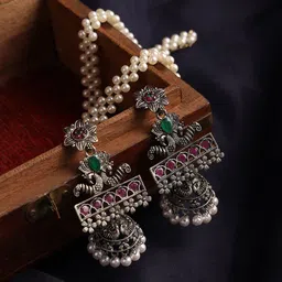 Jazz and Sizzle Silver-Toned Peacock Shaped Drop Earrings-24