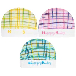BAESD Infants Pack Of 3 Checked Cotton Beanie-34