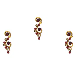 Comet Busters 3 Pcs Embellished Reusable Designer Bindis - Red & Gold-Toned-67