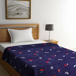 Aura Navy Blue & White Floral Microfiber AC Room 120 GSM Single Bed Blanket-image-53
