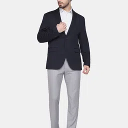 Blackberrys Men Navy Blue Solid Linen Single Breasted Blazer-14