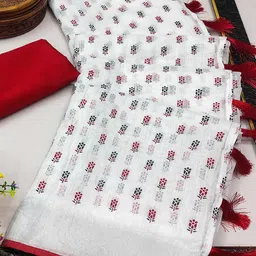 Peachmode Floral Pure Linen Saree-image-26