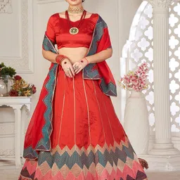 KALINI Thread Work Semi-Stitched Lehenga & Unstitched Blouse With Dupatta-picture-42