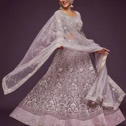 FABPIXEL Mauve Embroidered Semi-Stitched Lehenga & Unstitched Blouse With Dupatta-image-21
