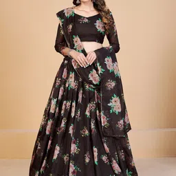 SHOPGARB Brown & Pink Printed Semi-Stitched Lehenga & Unstitched Blouse With Dupatta-picture-0