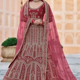 ODETTE Embroidered Thread Work Semi-Stitched Lehenga & Unstitched Blouse With Dupatta-image-42