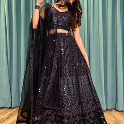 ODETTE Embroidered Sequinned Semi-Stitched Lehenga & Unstitched Blouse With Dupatta-30