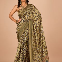 SANJANA  SILK Floral Printed Sequinned Maheshwari Saree-image-5