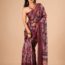SANJANA  SILK Floral Printed Sequinned Maheshwari Saree-image-5