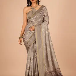 SANJANA  SILK Floral Printed Sequinned Maheshwari Saree-image-7