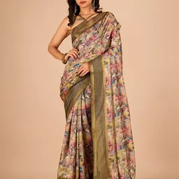 SANJANA  SILK Floral Printed Sequinned Maheshwari Saree-image-43