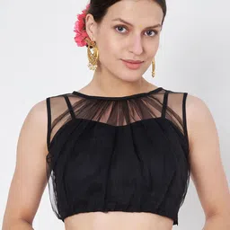 studio rasa Women Gathered SleevelessSaree Blouse-21
