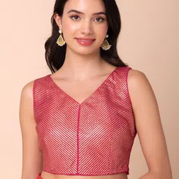 INDYA Embroidered V-Neck Sequinned Detail Saree Blouse-picture-10