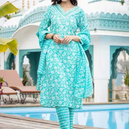 Varanga Ethnic Motifs Printed Regular Mirror Work Kurta with Trouser & Dupatta-53