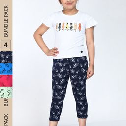 IndiWeaves Girls Pack Of 4 Printed Pure Cotton Capris-image-99